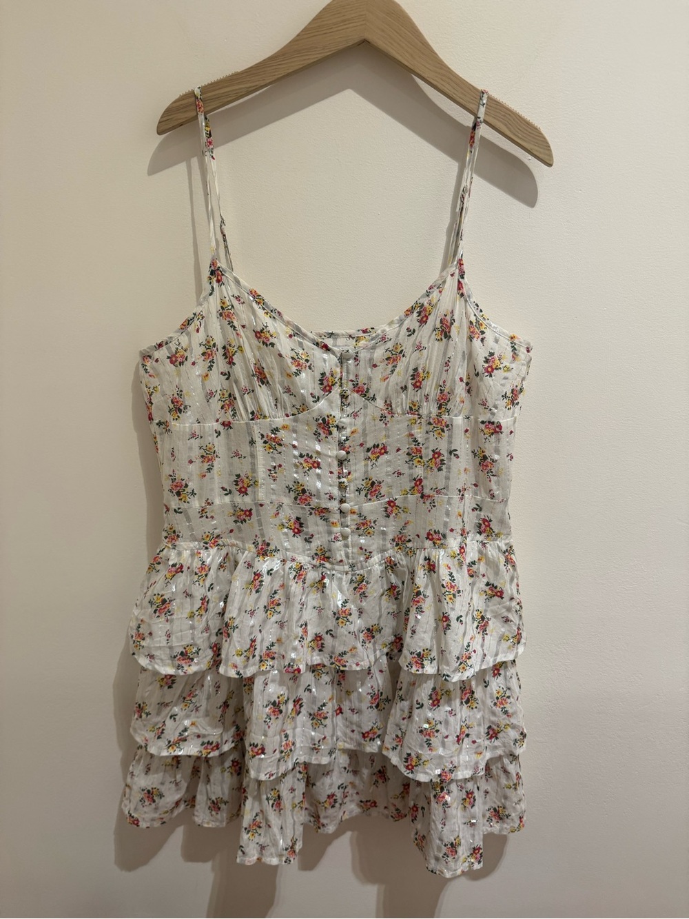 ASOS White Floral Tiered Ruffle Cami Dress